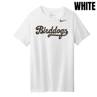 Black Birddogs Basketball Camo Script Youth Performance Tee with camo script lettering and basketball accent