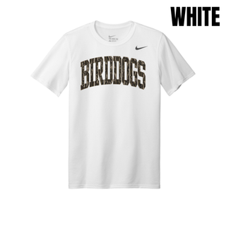 Birddogs Basketball Camo Youth rLegend Tee in White, featuring camo BIRDDOGS lettering arched across the chest