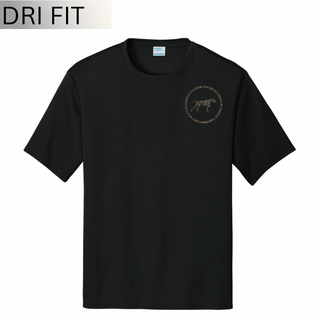 Birddogs Basketball Circle Icon Dri-Fit Performance Top in Jet Black, featuring a camo dog-in-circle icon on the left chest