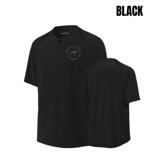 Birddogs Basketball Circle Icon Half-Zip Short Sleeve Jacket alternate view showing the camo dog-in-circle icon on the left chest