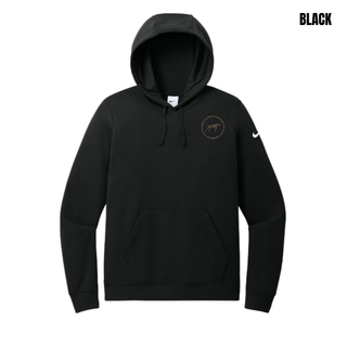 Birddogs Basketball Circle Icon Women's Club Fleece Pullover Hoodie in Black, featuring a camo dog-in-circle icon on the left chest
