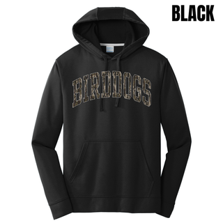 Birddogs Basketball Distressed Arch Performance Fleece Hoodie in Black with camo arch BIRDDOGS lettering