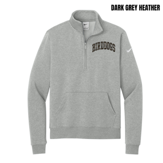 Birddogs Basketball Distressed Arch Women's Club Fleece 1/2-Zip in Dark Grey Heather with arched camo BIRDDOGS lettering