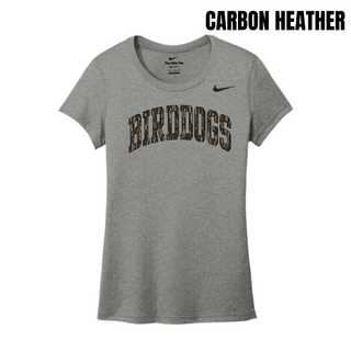 Birddogs Basketball Distressed Arch Women's rLegend Tee in Carbon Heather with camo arch BIRDDOGS lettering