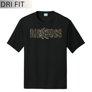 Birddogs Basketball Distressed Block Dri-Fit Performance Top in Jet Black, featuring camo BIRDDOGS block lettering with a basketball accent