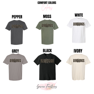 Birddogs Basketball Distressed Block Top Bella Canvas color options: White, Black, Athletic Heather, Forest Green, Ash, Heather Dust