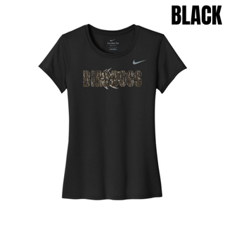 Birddogs Basketball Distressed Block Women's rLegend Tee in Black, camo BIRDDOGS block lettering with basketball accent