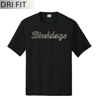 Birddogs Basketball Script Dri-Fit Performance Top in Black with camo Birddogs script lettering on the chest