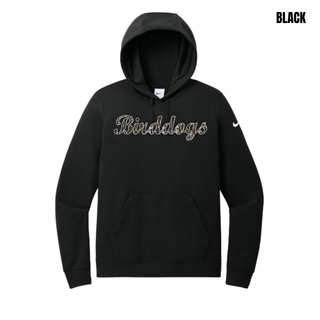 Birddogs Basketball Script Women's Club Fleece Pullover Hoodie in Black with camo Birddogs script lettering on chest