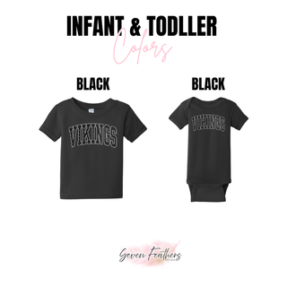 Blacked Out Vikings infant and toddler black tee and black onesie with tonal checkered leopard vikings design
