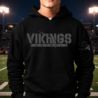 Blackout Seaman Vikings Football top in black with tonal grey lettering and diagonal football lace design
