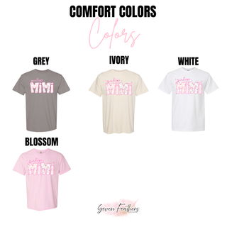 Comfort Colors 1717 blooming girly mimi floral bow tee available in grey, ivory, white, and blossom
