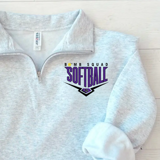 Bomb Squad Chevron Diamond softball logo cadet quarter-zip pullover shown in ash grey