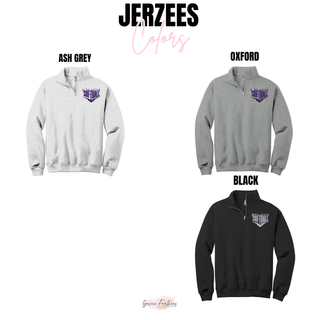 Color options for the Bomb Squad Chevron Diamond softball logo cadet quarter-zip pullover: ash grey, oxford, and black