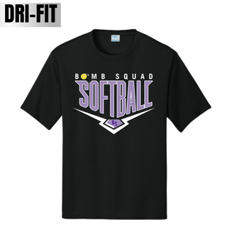 Bomb Squad Chevron Diamond softball logo on a black Dri-Fit performance top