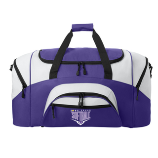 Bomb Squad Chevron Diamond softball logo duffel bag in Purple and White with Black trim