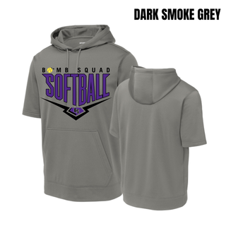 Bomb Squad Chevron Diamond softball logo fleece short sleeve hooded pullover in Dark Smoke Grey
