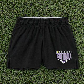 Bomb Squad Chevron Diamond softball logo jersey knit squad shorts shown in black