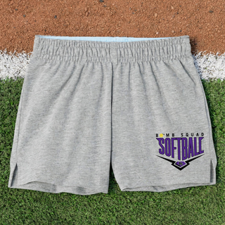 Bomb Squad Chevron Diamond softball logo jersey knit squad shorts shown in heather grey