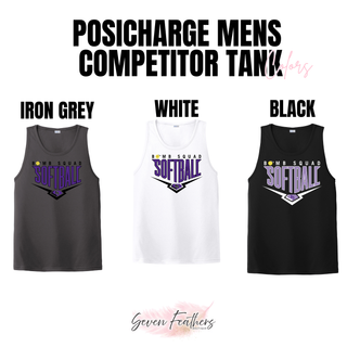 Bomb Squad Chevron Diamond softball logo Men's PosiCharge Competitor tank shown in Iron Grey, White, and Black
