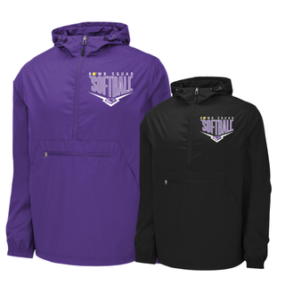 Bomb Squad Chevron Diamond softball logo packable anorak jacket shown in Purple and Black