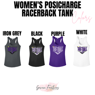 Color options for the Bomb Squad Chevron Diamond softball logo women's PosiCharge racerback tank