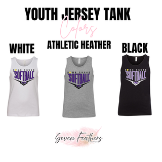 Bomb Squad Chevron Diamond softball logo youth jersey tank shown in Athletic Heather Grey, White, and Black