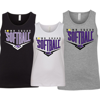 Bomb Squad Chevron Diamond softball logo youth jersey tank shown in Athletic Heather Grey, White, and Black