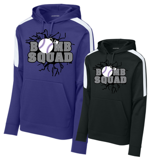 Bomb Squad Dark Grey Softball Logo Fan Favorite colorblock hoodie in purple and black