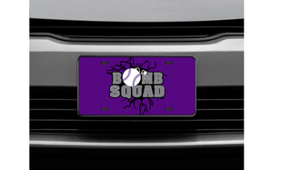 Bomb Squad Dark Grey Softball Logo decorative license plate in purple