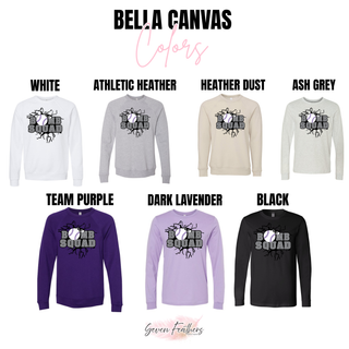 Bomb Squad Dark Grey Softball Logo Bella Canvas color options