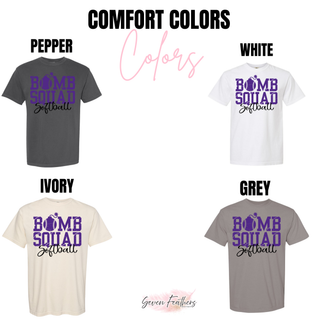 Bomb Squad Distressed Softball Logo Comfort Colors tee color options