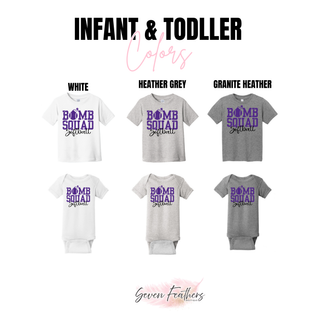 Bomb Squad Distressed Softball Logo infant and toddler tee and onesie color options