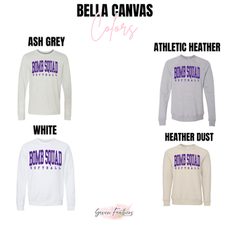 Bomb Squad distressed varsity softball Bella Canvas color options in white, grey, and heather dust