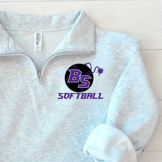 Bomb Squad Fuse Softball Cadet Quarter-Zip Pullover featuring the BS softball and fuse artwork