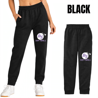 Alternate view of the Bomb Squad Fuse Softball Core Fleece Joggers with BS softball and fuse artwork