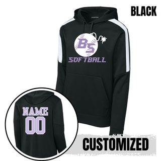 Additional view of the Bomb Squad Fuse Softball Fan Favorite Colorblock Hoodie with BS softball and fuse artwork