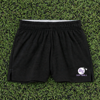 Additional view of the Bomb Squad Fuse Softball Jersey Knit Squad Shorts with BS softball and fuse artwork