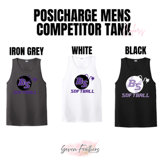 Alternate view of the Bomb Squad Fuse Softball Men’s PosiCharge Competitor Tank with BS softball and fuse artwork