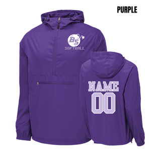 Alternate view of the Bomb Squad Fuse Softball Packable Anorak Jacket with BS softball and fuse artwork