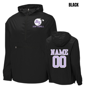 Additional view of the Bomb Squad Fuse Softball Packable Anorak Jacket with BS softball and fuse artwork