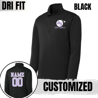 Alternate view of the Bomb Squad Fuse Softball PosiCharge Quarter-Zip with BS softball and fuse artwork