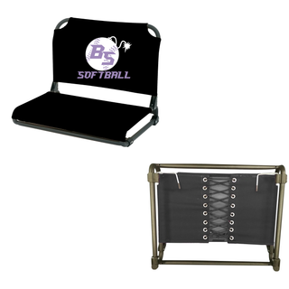 Front and back views of the Bomb Squad Fuse Softball stadium seat with reinforced support