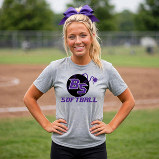 Bomb Squad Fuse Softball Top featuring the BS softball and fuse artwork