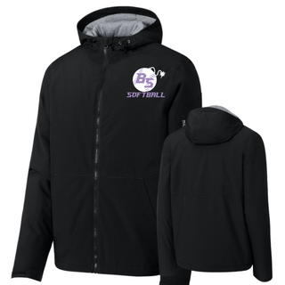 Alternate view of the Bomb Squad Fuse Softball Waterproof Insulated Jacket with BS softball and fuse artwork