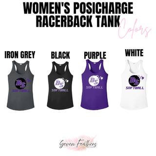Alternate view of the Bomb Squad Fuse Softball Women’s PosiCharge Racerback Tank with BS softball and fuse artwork
