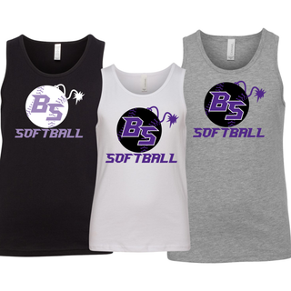 Bomb Squad Fuse Softball Youth Jersey Tank featuring the BS softball and fuse artwork