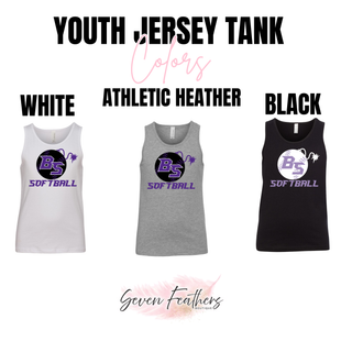 Alternate view of the Bomb Squad Fuse Softball Youth Jersey Tank with BS softball and fuse artwork