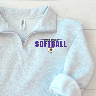 Bomb Squad home plate softball logo Cadet quarter-zip pullover in Ash Grey