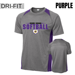 Bomb Squad home plate softball logo Colorblock Contender tee in Purple